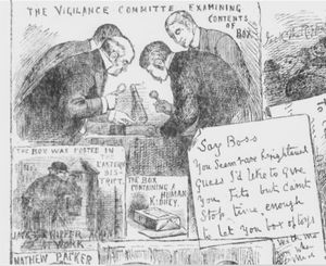 자경위원회 위원들이 루스크에게 보낸 상자의 내용물을 검토하고 있다.