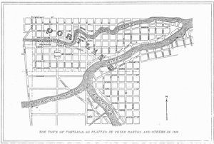 1839년 4월 13일 일리노이 주에 피터 바턴이 등록한 포틀랜드의 측량도를 기반으로 제작된 스케치.