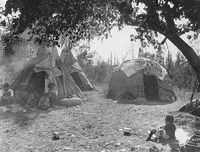 다코타 스타일의 티피와 오지브웨 위그웜, 화이트 어스, 미네소타, 1928