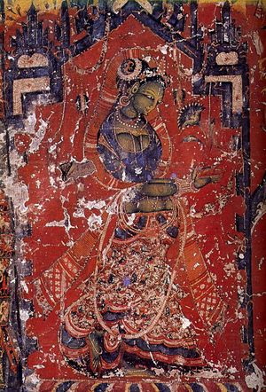 녹색 타라 (Syamatara), 깨달은 활동의 부처로 알려짐, 약 11세기, 알치 사원.