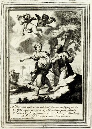 아빌라의 어린 테레사와 오빠가 아프리카로 가기 위해 집을 떠나다 by 아르놀트 반 베스터후트