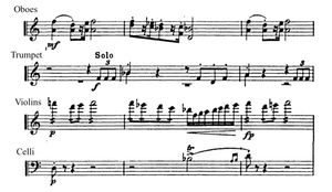 "전투 모티프", 알토와 첼로가 연주하는 3음표 셀