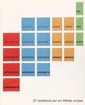 레미 페이그노의 Univers 그래픽은 주기율표를 참조하여 글꼴 집합의 범위를 강조했다.