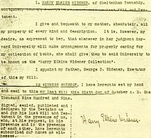 해리 와이드너는 자신의 유언을 통해 자신의 장서를 하버드가 적절히 관리할 수 있을 때 하버드에 기증하도록 했다.