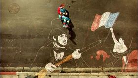 비바 라 비다 or 죽음, 그리고 그의 모든 친구들 앨범 커버를 참조하는 비디오의 스크린샷.