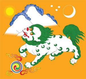 7세기 군기에서 유래된 티베트 국기, 1920-1925년에 공식 사용.