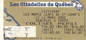 퀘벡 시타델스, 2002년 프랑스어로 된 세인트존스 메이플 리프스와의 경기 티켓