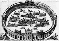 Naumachia}})은 원형 투기장에 물을 채워 진행되었다.