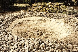 전형적인 마게이 심을 굽는 흙 오븐