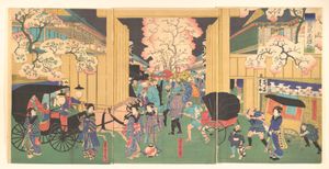 《신시마바라 야앵지도》 (新島原夜桜之図), 우타가와 요시토라, 메이지 초