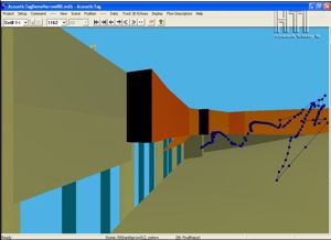  어도 입구로 이동하는 물고기의 음향 태그 추적 소프트웨어 화면 (측면도).