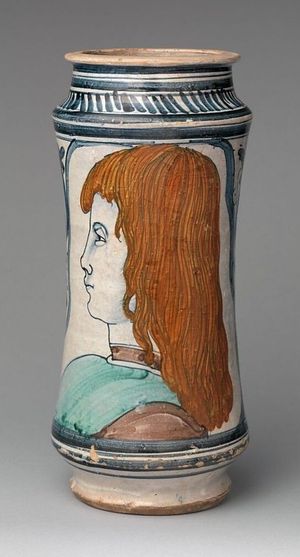 페르디난도, 당시 카푸아 공작의 어린 시절 초상화가 그려진 나폴리 알바렐로. 대략 1475-1480년경.