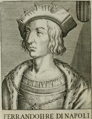 알리프란도 카프리올리가 1596년에 그린 "저명한 선장 100인의 초상화"에 묘사된 페르디난도 2세