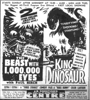 1955년 백만 개의 눈을 가진 괴물과 공동 상영작 킹 다이노소어(King Dinosaur)의 광고