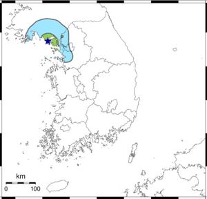 인천 지진의 계기진도 분포도