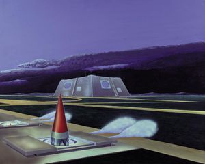 1980년대 미군의 아티스트가 Don-2N('Pill Box') ABM 레이다의 컨셉을 그림