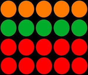 운전자가 본 F1 출발 신호등. 모든 신호등이 동시에 켜지지는 않음