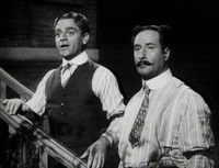 토비아스(오른쪽)는 워너 브라더스 1941년 영화 딸기 금발에서 제임스 캐그니(왼쪽)와 함께 출연했다.