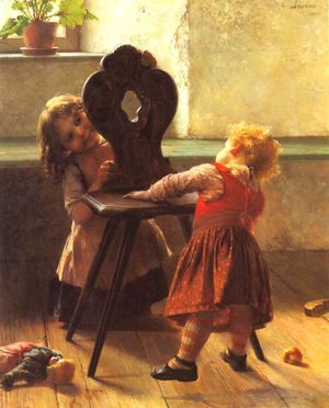 두 아이가 까꿍 놀이를 하고 있다.