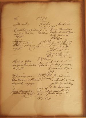 본 레미기우스 교회에서 1770년 12월 17일 "루도비쿠스 판 베토벤"으로 기재된 세례 기록