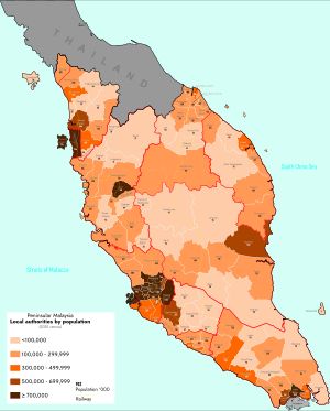 지방 자치 단체별 말레이시아 반도 인구 (2020년 인구 조사)