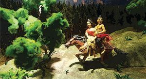 디라마 켄 데데스를 퉁굴 아메퉁이 말랑의 Mpu Purwa 박물관에서 납치하는 장면