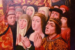 후안 데 날다의 작품, 포르투갈의 이사벨과 그녀의 남편 카스티야의 후안 2세. (팔렌시아의 산타 클라라 수도원) 이 그림은 그들의 딸 이사벨에 의해 의뢰된 것으로 여겨진다.