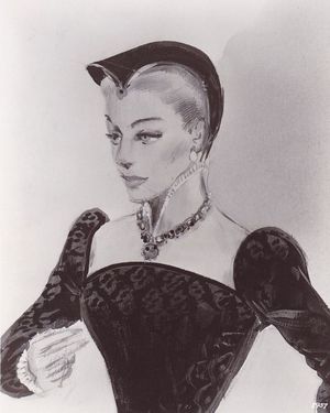 월터 플런킷의 터너 의상 스케치, 디안을 위해 제작됨