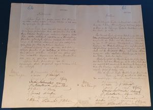 2022년에 전시된 리투아니아 독립 선언문의 리투아니아어(왼쪽) 및 독일어(오른쪽) 원본 필사본