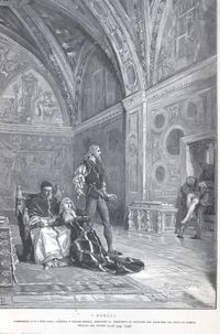 바티칸으로 옮겨진 조반니 보르자의 시신 (1897년 로도비코 포글리아기의 목판화)