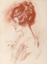 Marguerite Clark by Harrison Fisher, 1918년 3월 24일자 American Weekly를 위해 제작된 붉은 콘테 크레용 드로잉