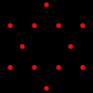 정팔면체의 12개 꼭지점의 A₂ 콕세터 평면 투영은 동일한 2차원 벡터 배열을 포함