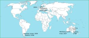 날짜별 토끼와 점액종 도입 지도