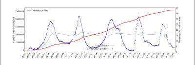 총 검사 건수 및 양성 검사 비율(3월 25일 데이터 누락)