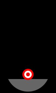 이 인형은 바닥에 무게추가 있어 대부분이 비어있기 때문에 질량 중심(과녁으로 표시됨)이 낮습니다.