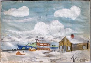 아놀드 바로우(승무원)가 그린 1944년 5월 "폴랴르노"(폴랴르니)에 정박한 HMS 율리시스 수채화. 제2차 세계 대전 당시 러시아에 물자를 공급한 1944년 "북극 호송대"의 일부