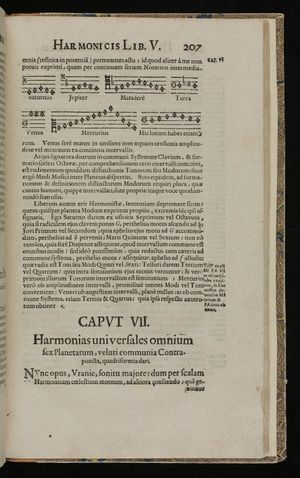 케플러의 세계의 조화에 실린 행성들의 음계.