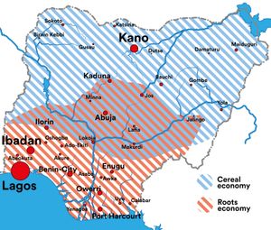 나이지리아 남부의 뿌리 작물 경제와 북부의 곡물 경제