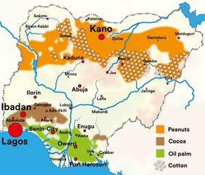 나이지리아의 땅콩, 야자유, 코코아, 면화 생산