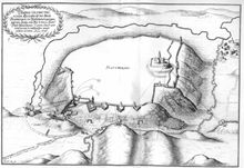 1647년에 출판된 마테우스 메리안의 동판화에 그려진 삼십 년 전쟁의 오버마르스베르크 공성전