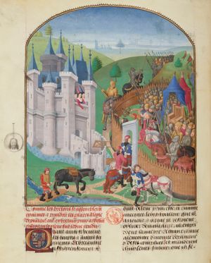 1420년 브르타뉴 내전의 마지막 단계인 샹토스 포위전(15세기 세밀화, 프랑스 국립 도서관)