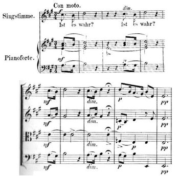 멘델스존의 노래 "Ist es wahr?"의 모티프, 그리고 사중주 시작부 아다지오에 나타나는 모티프