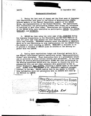 BND 설립 협상에 대한 CIA 보고서 (1952)