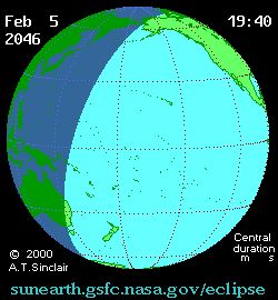 2046년 2월 5일 일식 진행 경로