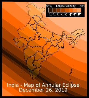 2019년 12월 26일 인도에서의 금환일식 가시성 지도