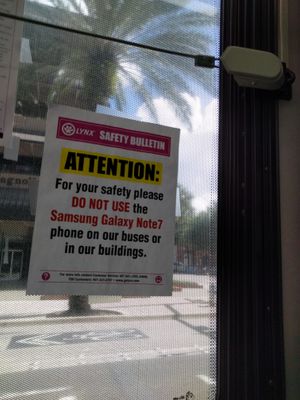 갤럭시 노트 7 보안 공지, 플로리다주 올랜도의 Lynx 버스에서