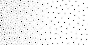 포아송 디스크 샘플링을 사용하여 생성된 점 샘플 및 최소 점 간 거리에 대한 그래픽 표현