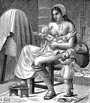 허벅지에 젖을 먹이는 덧유방을 가진 여성