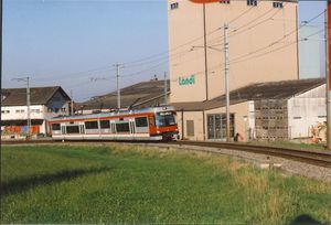 프라우브루넨역의 RBS (Regionalverkehr Bern-Solothurn) 차량