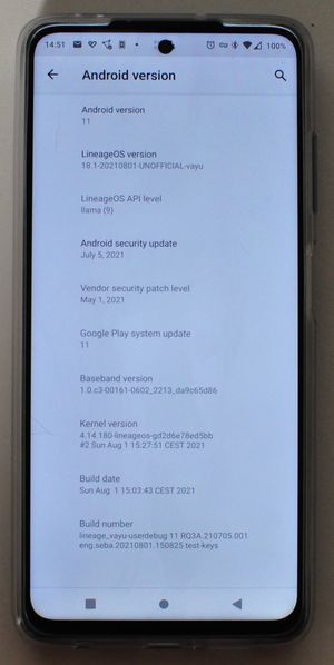 POCO X3 Pro 스마트폰에서 실행되는 LineageOS